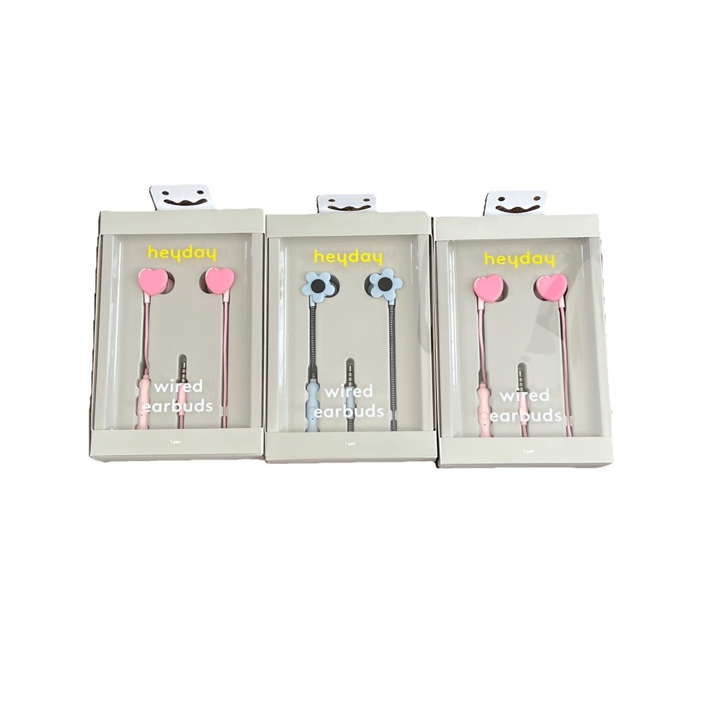 Lot Of 3 Wired‎ Earbuds heyday Pink Hearts Blue Flowers Easter Basket Gift NEW
